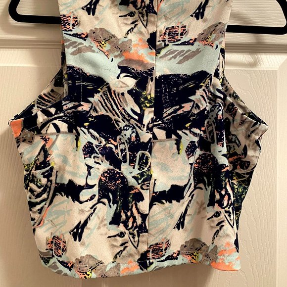 Sleeveless High Neck Crop Top with Abstract Neon Print - Picture 2 of 3